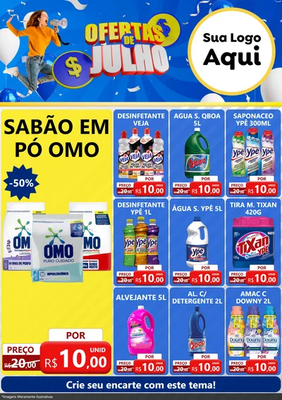 Modelo de Encarte para Encarte A4 Vertical com o tema Ofertas de Julho para Produtos de Limpeza
