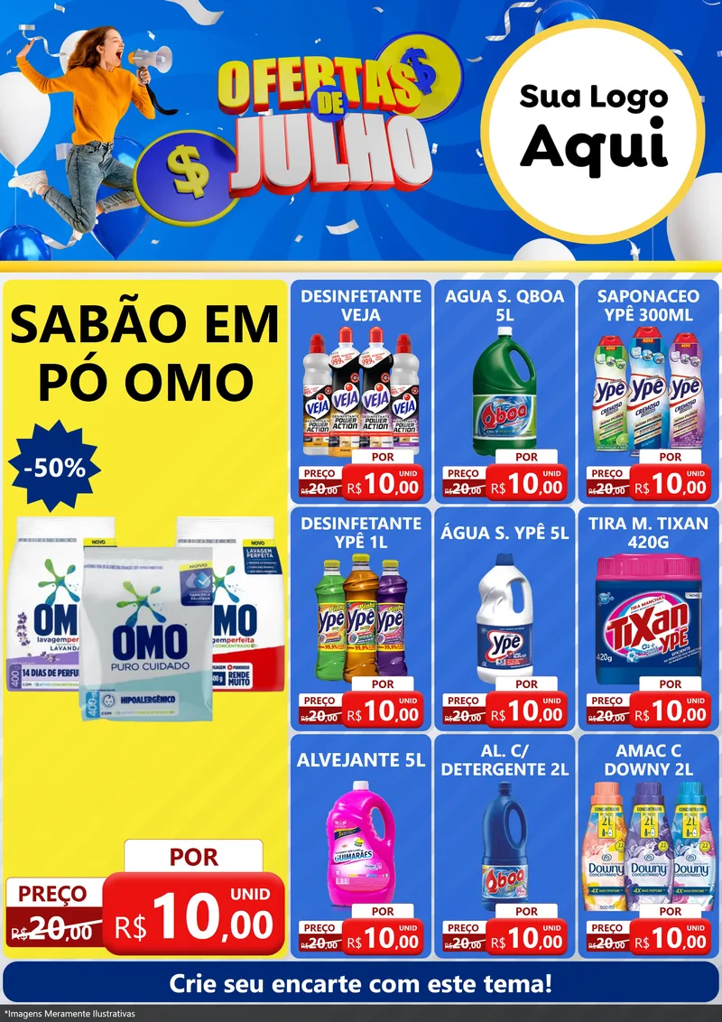 Modelo de Encarte para Encarte A4 Vertical com o tema Ofertas de Julho para Produtos de Limpeza