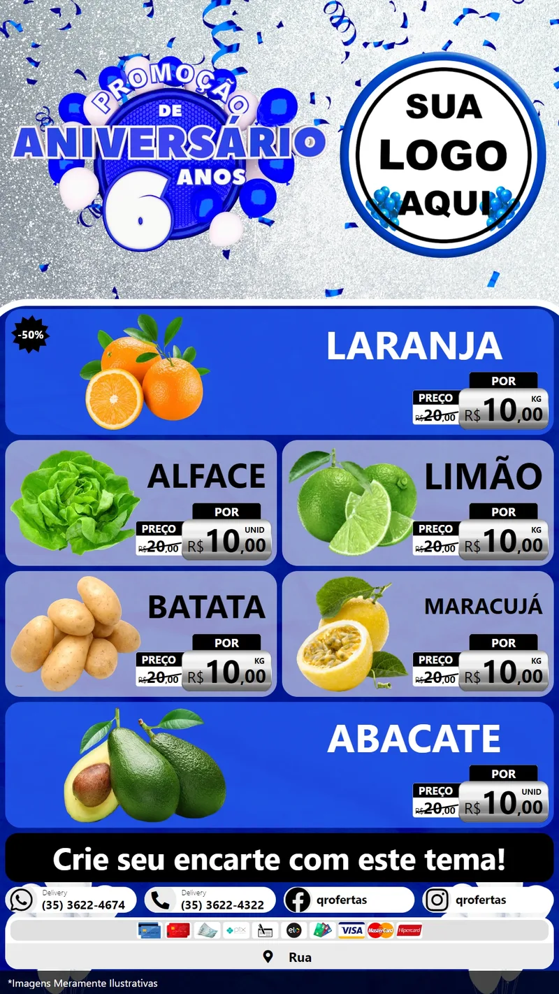 Modelo de TV para TV Vertical com o tema Promoção de Aniversário - 6 Anos para Hortifrúti