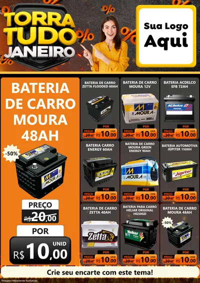 Modelo de Encarte para Encarte A4 Vertical com o tema Torra Tudo Janeiro para Baterias Elétricas
