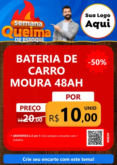 Modelo de Cartaz para Cartaz A4 Vertical com o tema Semana Queima de Estoque para Baterias Elétricas
