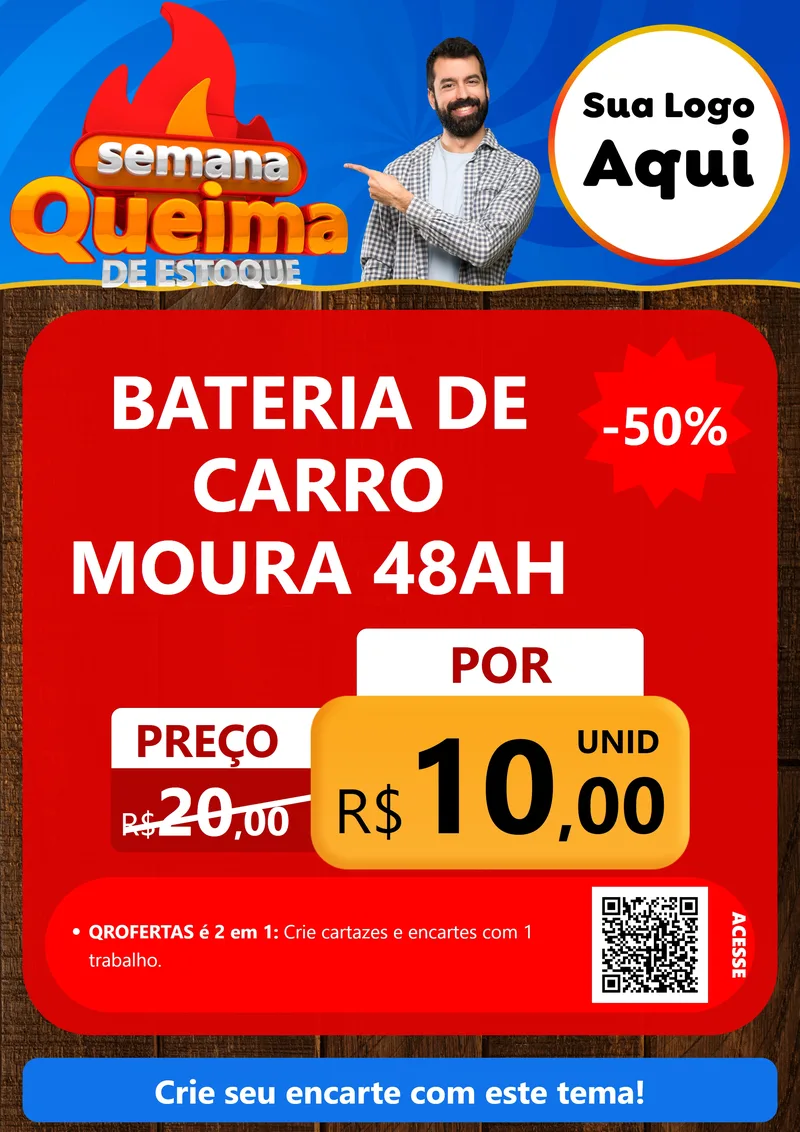 Modelo de Cartaz para Cartaz A4 Vertical com o tema Semana Queima de Estoque para Baterias Elétricas