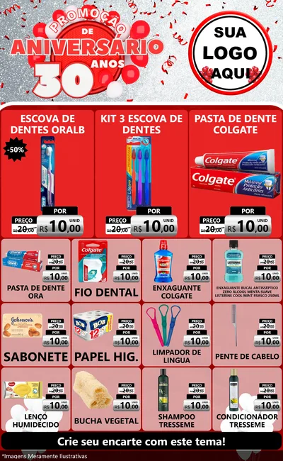 Modelo de Encarte para Encarte Grande com o tema Promoção de Aniversário - 30 Anos para Higiene Pessoal