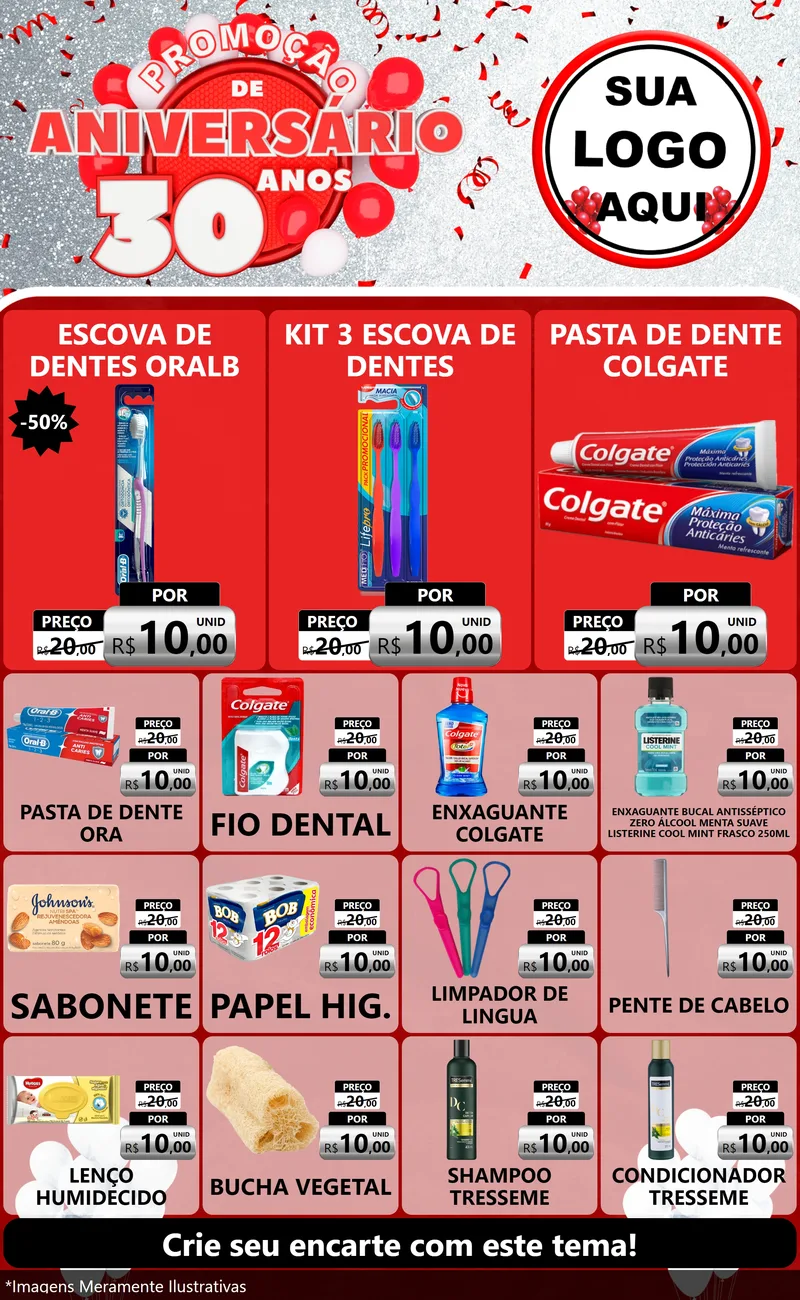 Modelo de Encarte para Encarte Grande com o tema Promoção de Aniversário - 30 Anos para Higiene Pessoal