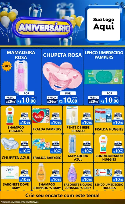 Modelo de Encarte para Encarte Grande com o tema Aniversário para Bebês