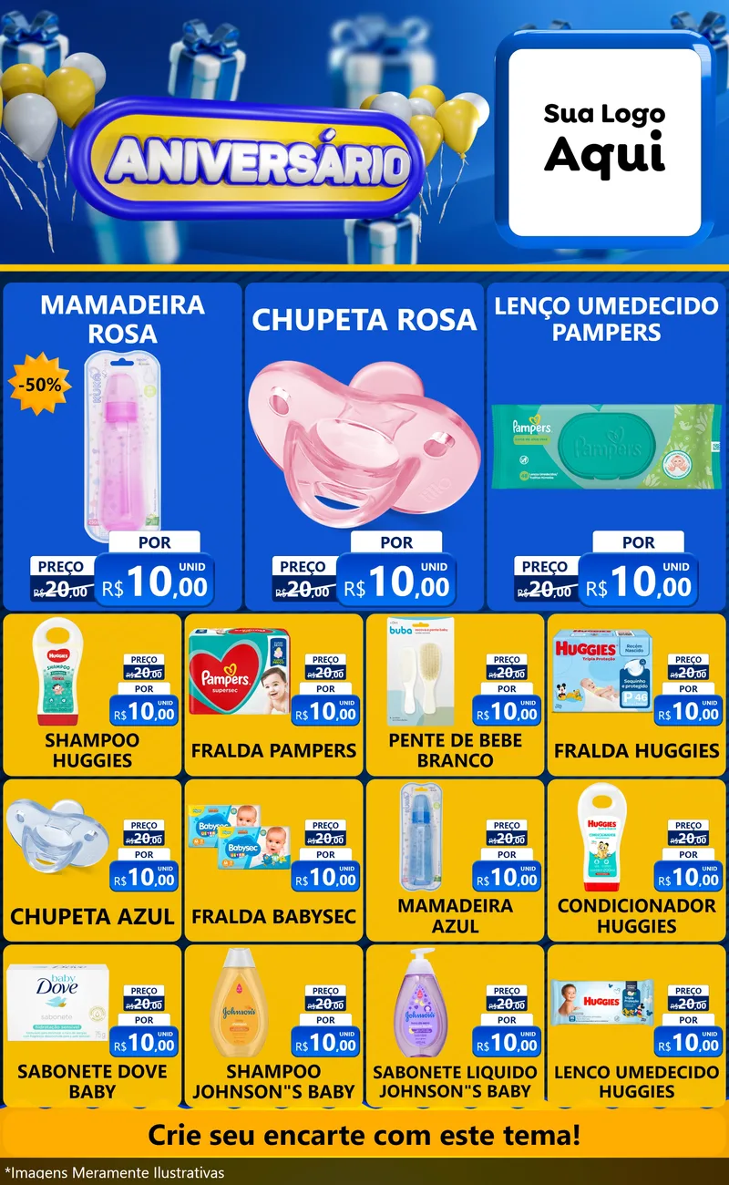 Modelo de Encarte para Encarte Grande com o tema Aniversário para Bebês