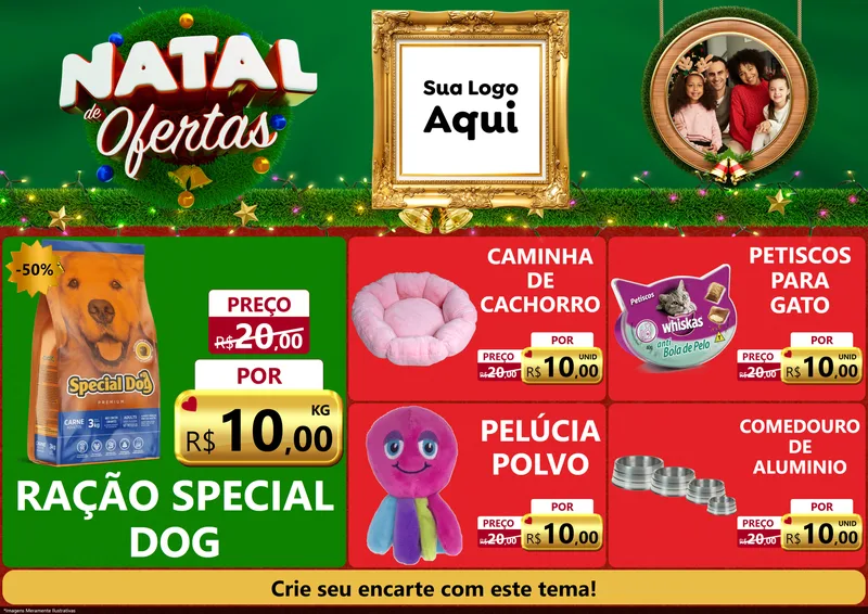 Modelo de Encarte para Encarte A4 Horizontal com o tema Natal de Ofertas para Pet Shop