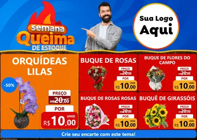Modelo de Encarte para Encarte A4 Horizontal com o tema Semana Queima de Estoque para Floricultura e jardim