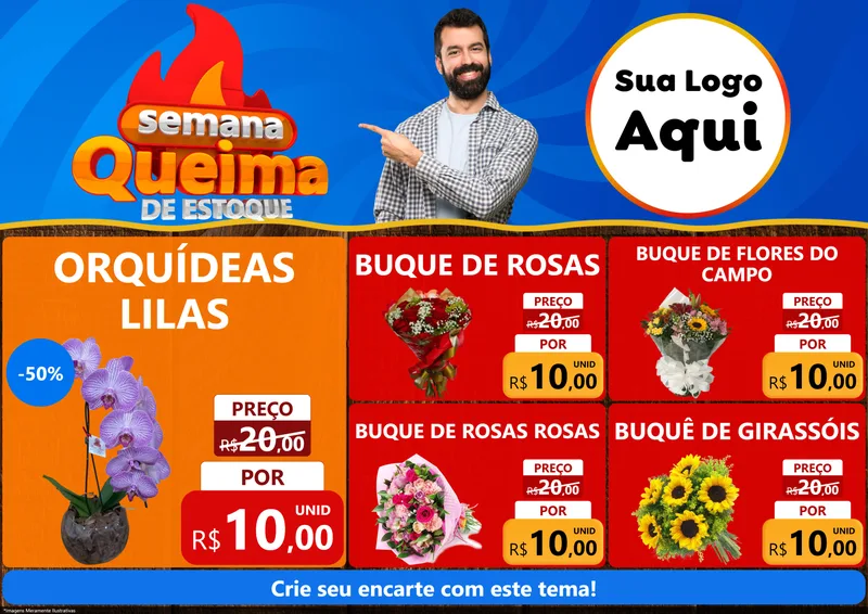 Modelo de Encarte para Encarte A4 Horizontal com o tema Semana Queima de Estoque para Floricultura e jardim