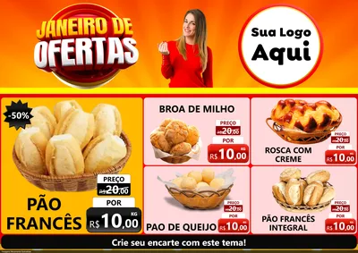 Modelo de Encarte para Encarte A4 Horizontal com o tema Janeiro de Ofertas para Padaria