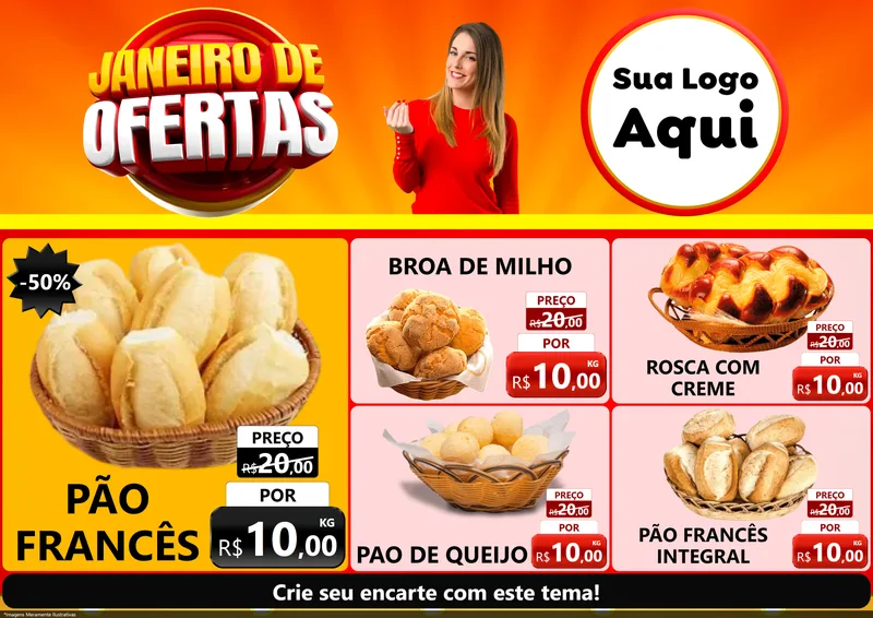 Modelo de Encarte para Encarte A4 Horizontal com o tema Janeiro de Ofertas para Padaria