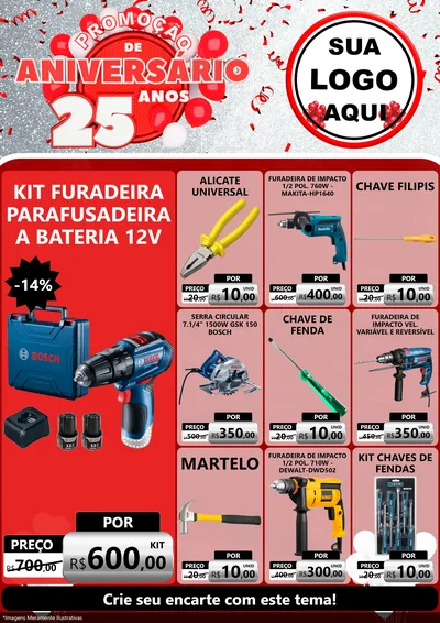 Modelo de Encarte para Encarte A4 Vertical com o tema Promoção de Aniversário - 25Anos para Maquinas e Ferramentas