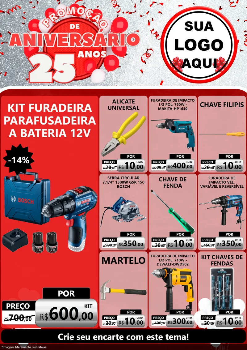 Modelo de Encarte para Encarte A4 Vertical com o tema Promoção de Aniversário - 25Anos para Maquinas e Ferramentas