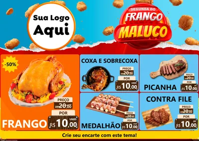 Modelo de Encarte para Encarte A4 Horizontal com o tema Segunda do Frango Maluco para Assados