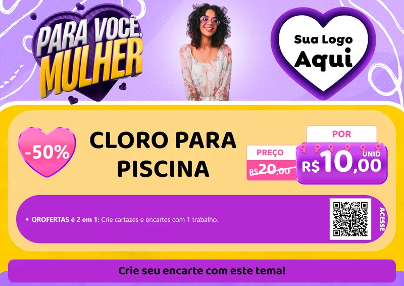 Modelo de Cartaz para Cartaz A4 Horizontal com o tema Para Você, Mulher para Produtos para Piscina