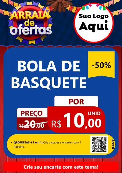 Modelo de Cartaz para Cartaz A4 Vertical com o tema Arraiá de Ofertas para Artigos Esportivos