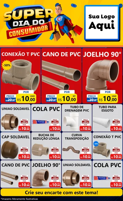 Modelo de Encarte para Encarte Grande com o tema Super Dia do Consumidor para Tubos e conexões