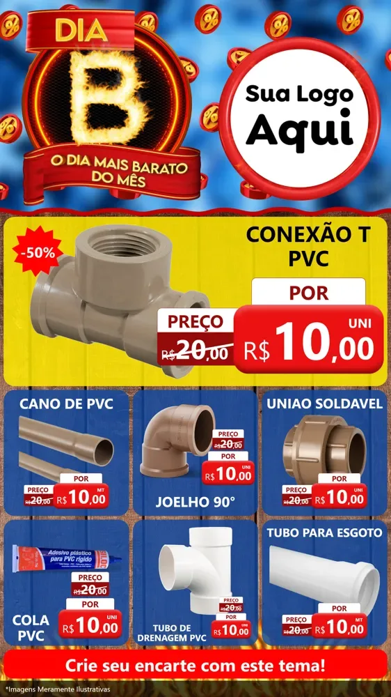 Modelo de Rede Social para Stories com o tema Dia B - O Dia Mais Barato Do Mês para Tubos e conexões