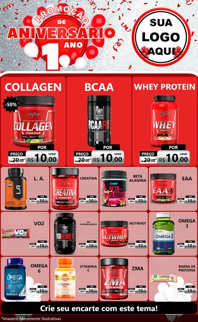 Modelo de Encarte para Encarte Grande com o tema Promoção de Aniversário - 1 Ano para Suplementos alimentares
