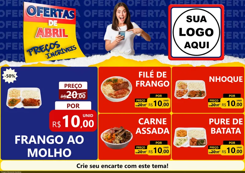 Modelo de Encarte para Encarte A4 Horizontal com o tema Ofertas de Abril - Preços Incríveis para Restaurante