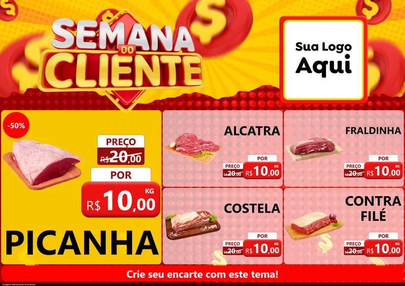 Modelo de Encarte para Encarte A4 Horizontal com o tema Semana do Cliente para Açougue
