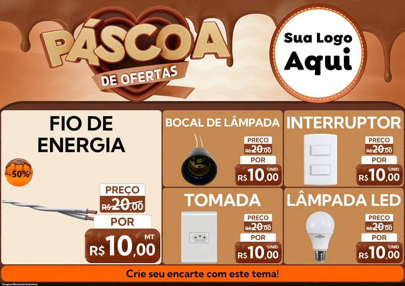Modelo de Encarte para Encarte A4 Horizontal com o tema Páscoa de Ofertas para Materiais Elétricos