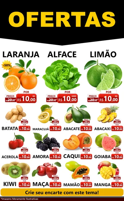 Modelo de Encarte para Encarte Grande com o tema Ofertas Preto e Vermelho Cartaz para Hortifrúti