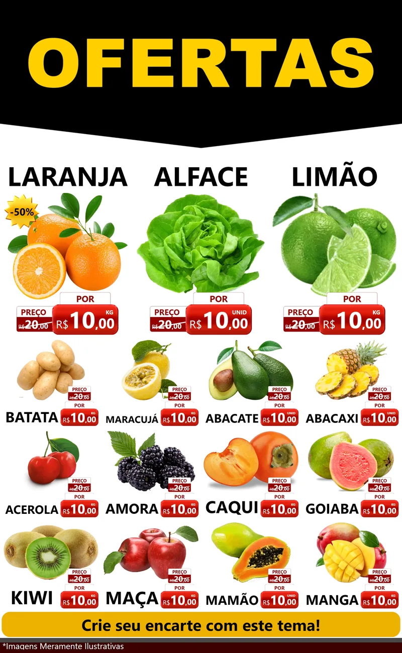 Modelo de Encarte para Encarte Grande com o tema Ofertas Preto e Vermelho Cartaz para Hortifrúti
