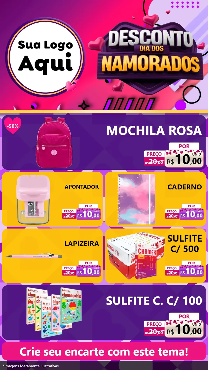 Modelo de TV para TV Vertical com o tema Desconto Dia dos Namorados para Papelaria