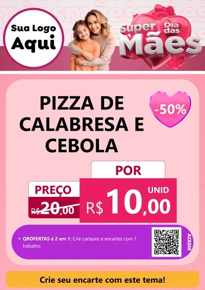 Modelo de Cartaz para Cartaz A4 Vertical com o tema Super Dia Das Mães para Pizzaria