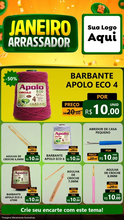 Modelo de Rede Social para Stories com o tema Janeiro Arrasador para Armarinho e Aviamentos