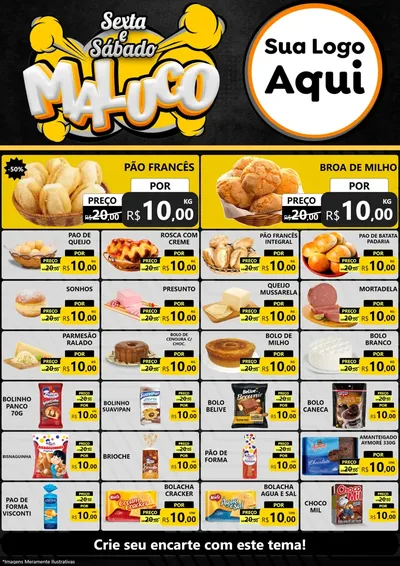Modelo de Encarte para Encarte A4 Vertical com o tema Sexta e Sábado Maluco para Padaria