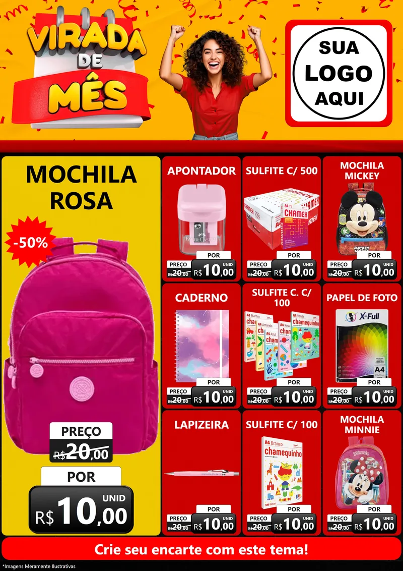 Modelo de Encarte para Encarte A4 Vertical com o tema Virada de Mês para Papelaria