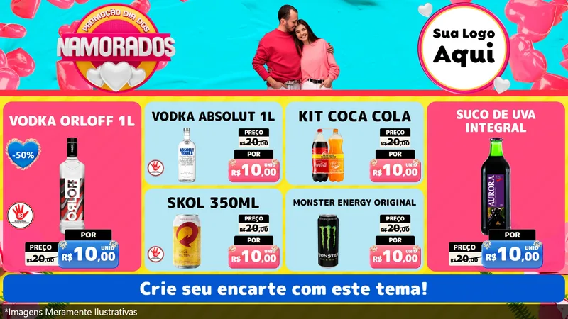 Modelo de TV para TV Horizontal com o tema Promoção Dia dos Namorados para Distribuidora de bebidas
