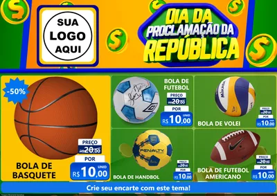 Modelo de Encarte para Encarte A4 Horizontal com o tema Dia Da Proclamação da República para Artigos Esportivos