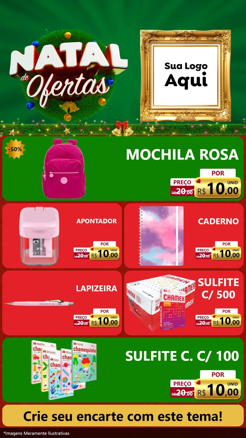 Modelo de TV para TV Vertical com o tema Natal de Ofertas para Papelaria