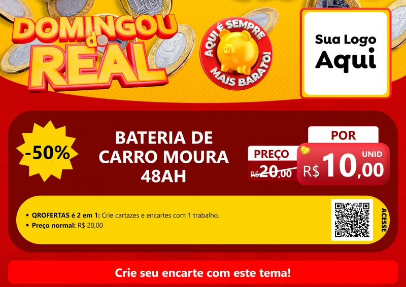 Modelo de Cartaz para Cartaz A4 Horizontal com o tema Domingou do Real para Baterias Elétricas