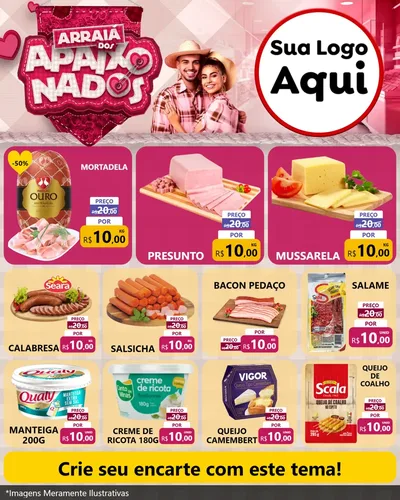 Modelo de Rede Social para Feed Instagram com o tema Arraiá dos Apaixonados - Junina para Frios e Laticínios