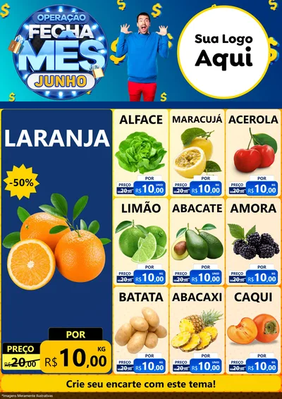 Modelo de Encarte para Encarte A4 Vertical com o tema Operação Fecha Mês, Junho para Hortifrúti