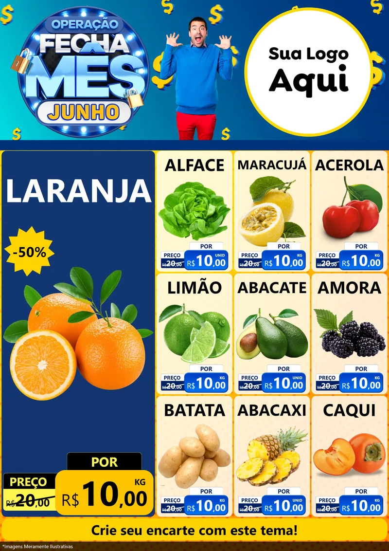 Modelo de Encarte para Encarte A4 Vertical com o tema Operação Fecha Mês, Junho para Hortifrúti