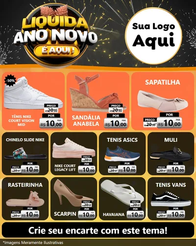 Modelo de Rede Social para Feed Instagram com o tema Liquida Ano Novo É Aqui! para Calçados