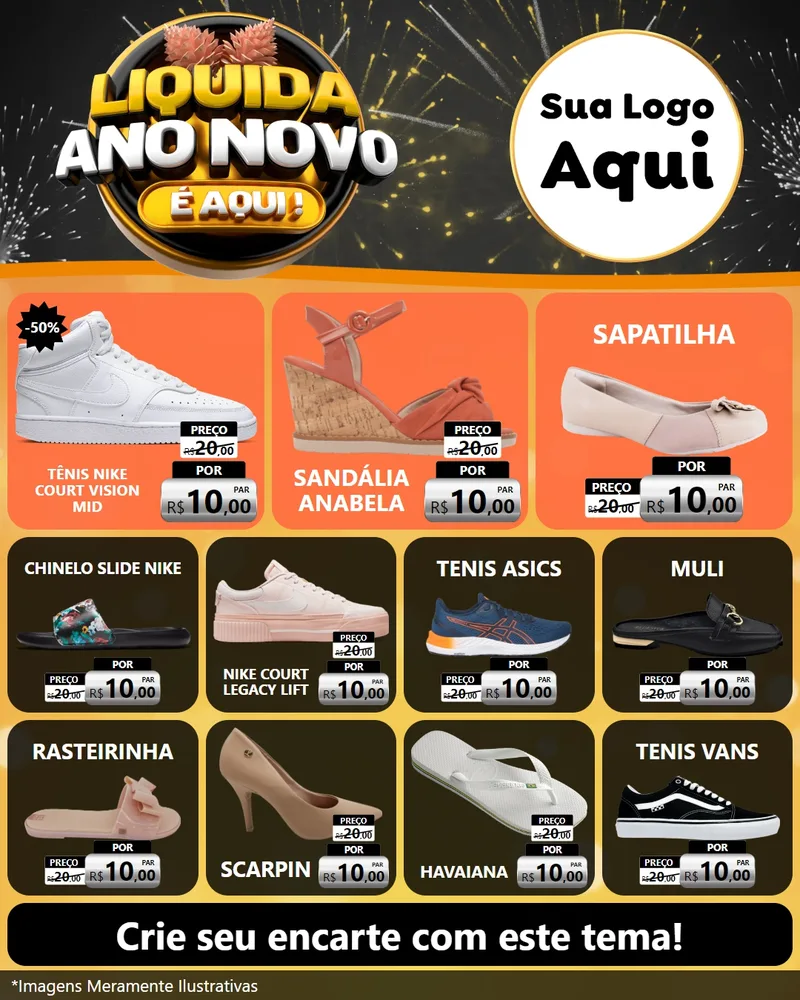 Modelo de Rede Social para Feed Instagram com o tema Liquida Ano Novo É Aqui! para Calçados