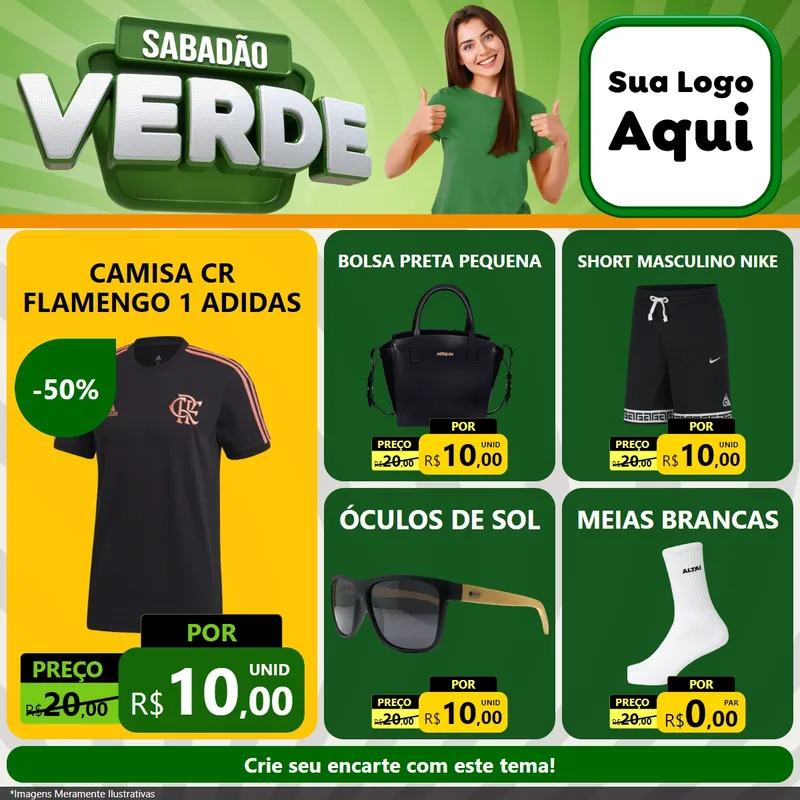Modelo de Rede Social para Feed Facebook com o tema Sabadão Verde para Roupas e acessórios
