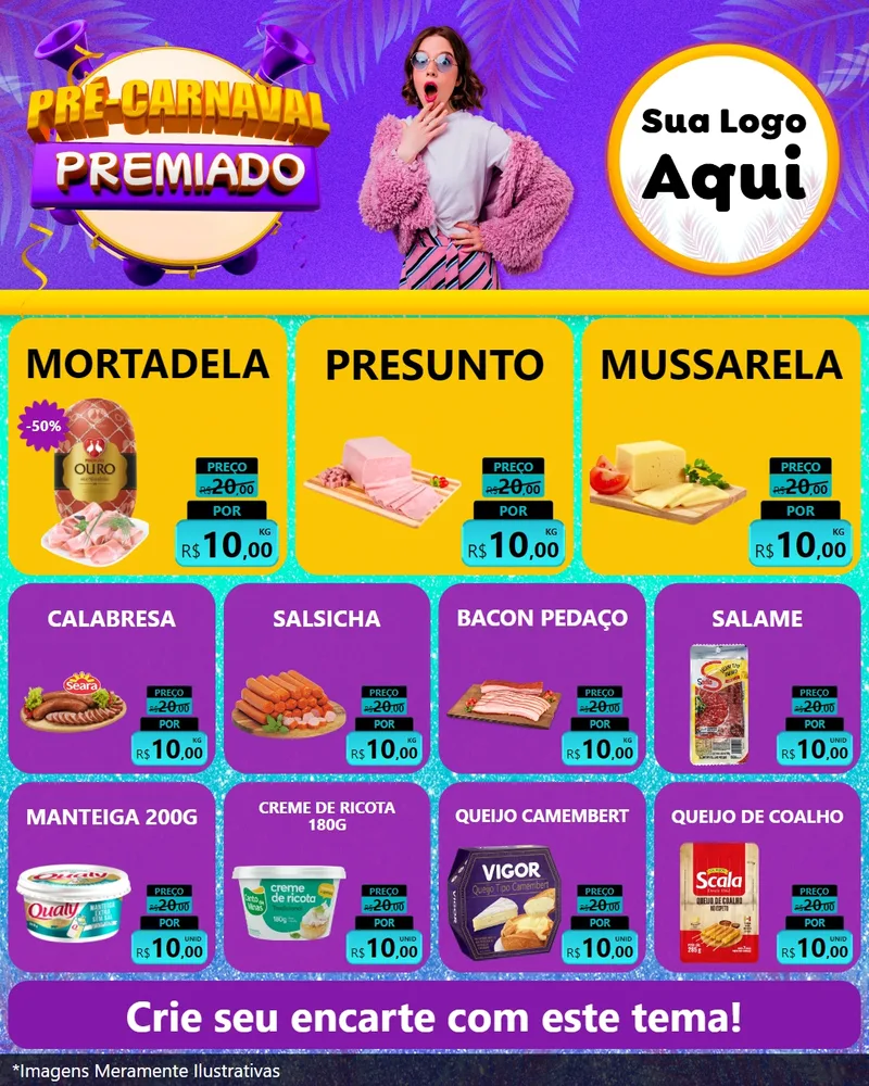 Modelo de Rede Social para Feed Instagram com o tema Pré-Carnaval Premiado para Frios e Laticínios