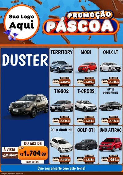 Modelo de Encarte para Encarte A4 Vertical com o tema Promoção Páscoa para Concessionaria de Carros