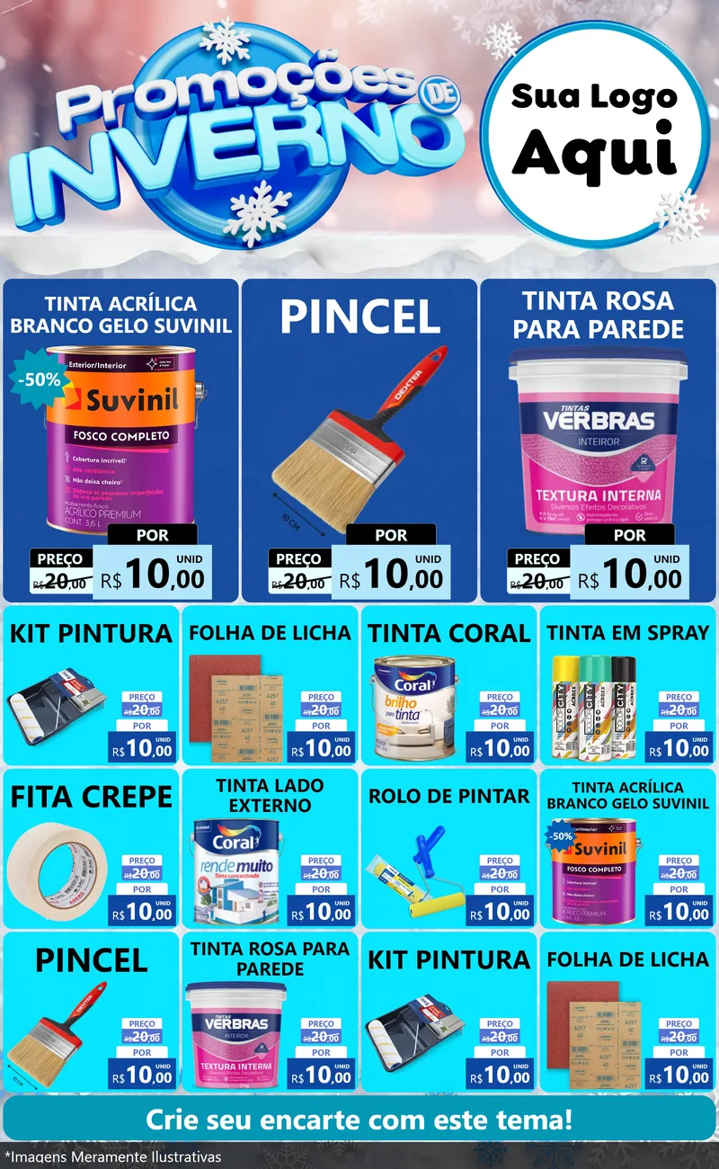 Modelo de Encarte para Encarte Grande com o tema Promoções de Inverno para Tintas e Ferramentas