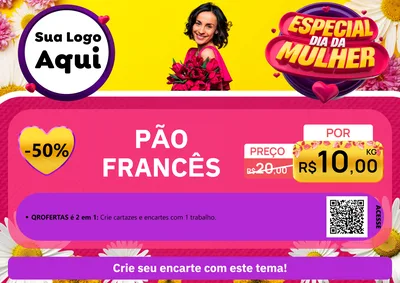 Modelo de Cartaz para Cartaz A4 Horizontal com o tema Especial Dia da Mulher para Padaria