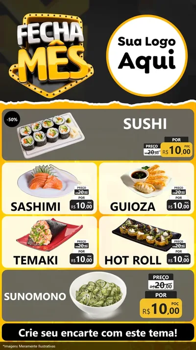 Modelo de TV para TV Vertical com o tema Fecha Mês para Comida japonesa