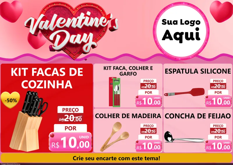 Modelo de Encarte para Encarte A4 Horizontal com o tema Valentine's Day para Utilidades Domésticas
