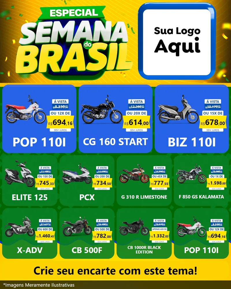 Modelo de Rede Social para Feed Instagram com o tema Especial Semana do Brasil para Concessionaria de Motos